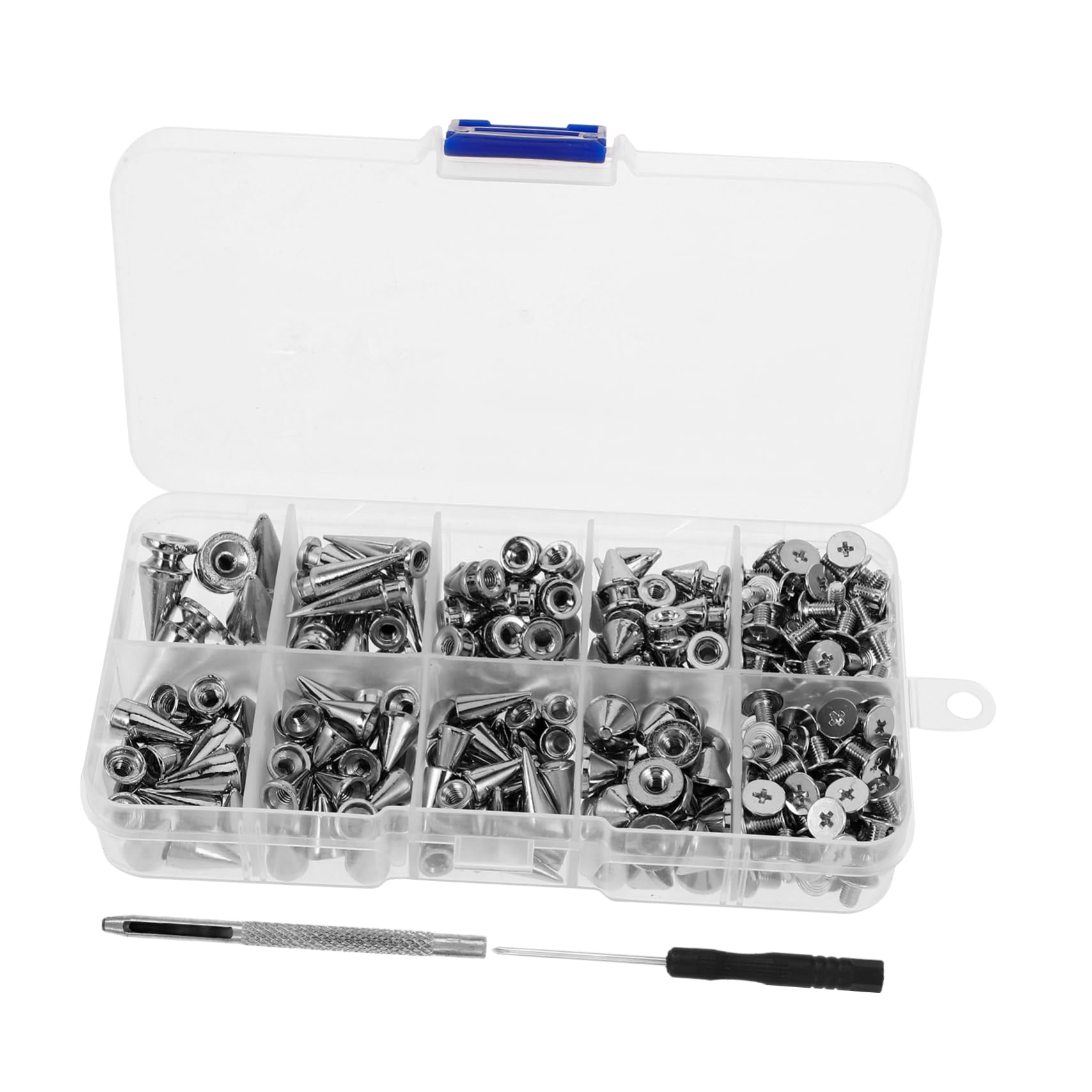 KALLORY 8pcs Gothic Punk Earrings Studs DIY Alloy Cone Spikes Kit for Clothing Decor