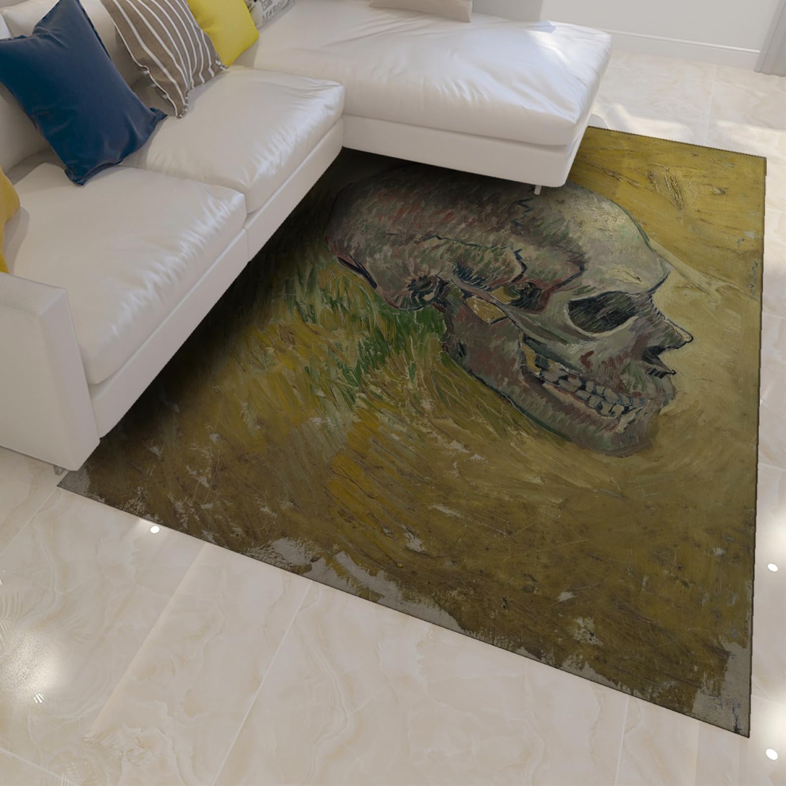 Dywaniki z głową czaszki, 100 x 150 cm, retro, wyjątkowy, zmywalny, duży, do salonu, miękki, antypoślizgowy, nie gubi włosia, cienki dywan podłogowy do sypialni