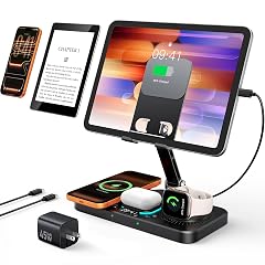 45W 6 in 1 Charging Station for Apple Multiple Devices with Clock Light 20W Fast Foldable Wired Charging