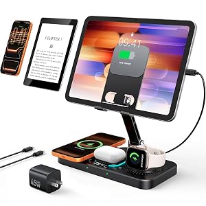 45W 6 in 1 Charging Station for Apple Multiple Devices with Clock Light 20W Fast Foldable Wired Charging
