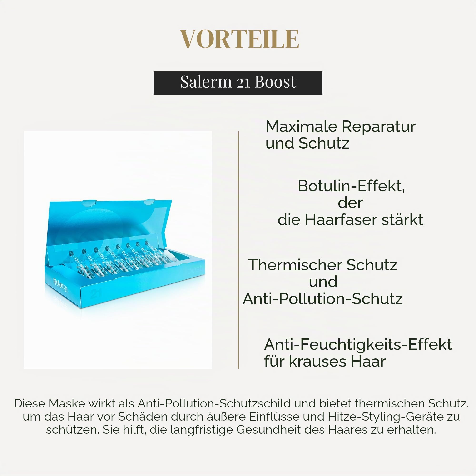 SALERM – Konzentrierte Haarmaske – Salerm 21 Boost Moisturizing Hair Ampoules – 8 x 13 ml – Repariert das Haar – Mit Hitzeschutz – Anti-Pollution und Anti-Frizz