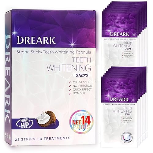 DREARK Tiras blanqueadoras de dientes kit de 14 tratamientos de tiras blancas para dientes sensibles dientes más blancos en 7 días ayuda a eliminar