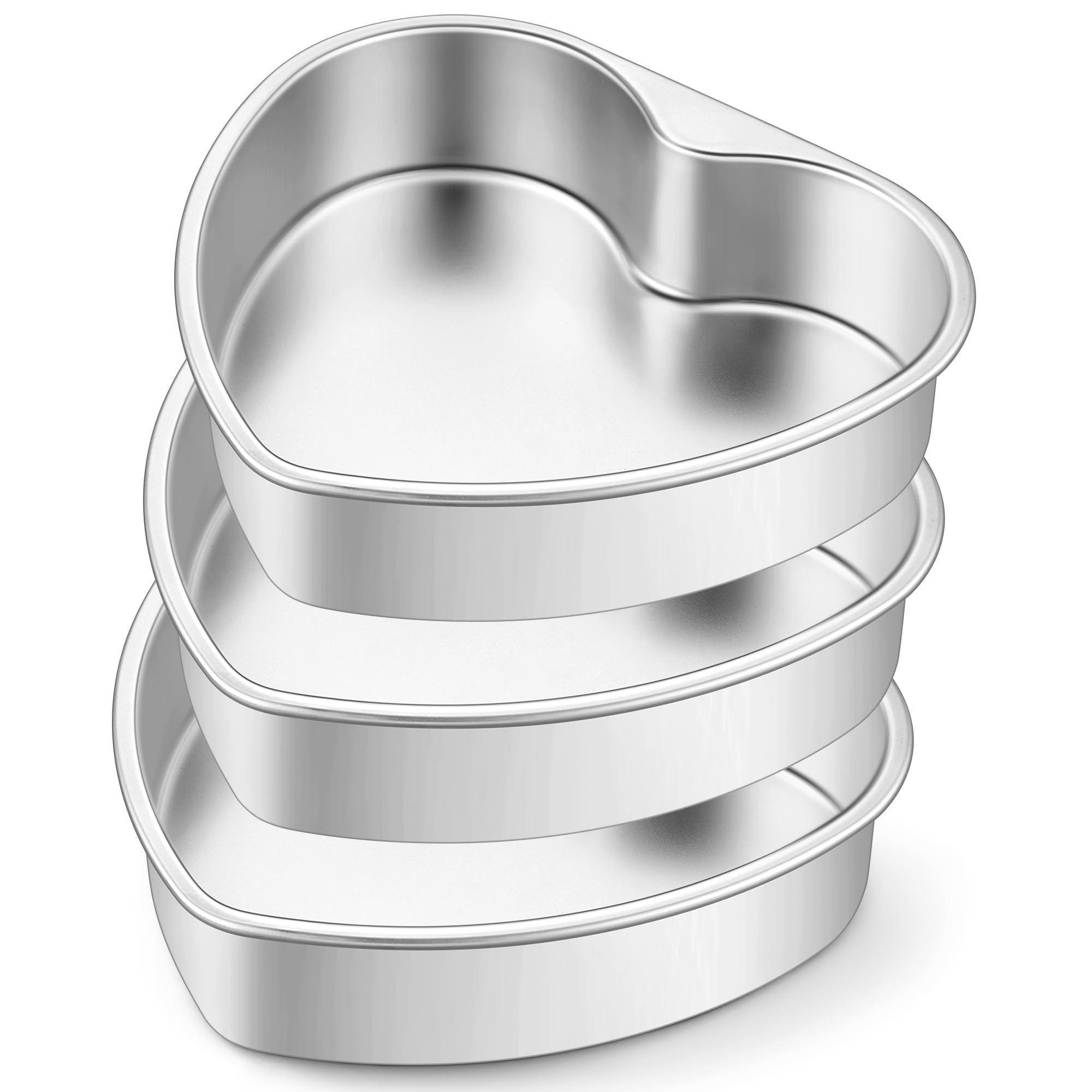 HaWare Heart Cake Tin Set of 3, 8inch Stainless Steel Heart Shaped Baking Pan Set, Ideal for Valentine's Day Anniversaries Wedding Layer Cakes Mould, Healthy & Non-Toxic, Dishwasher Safe