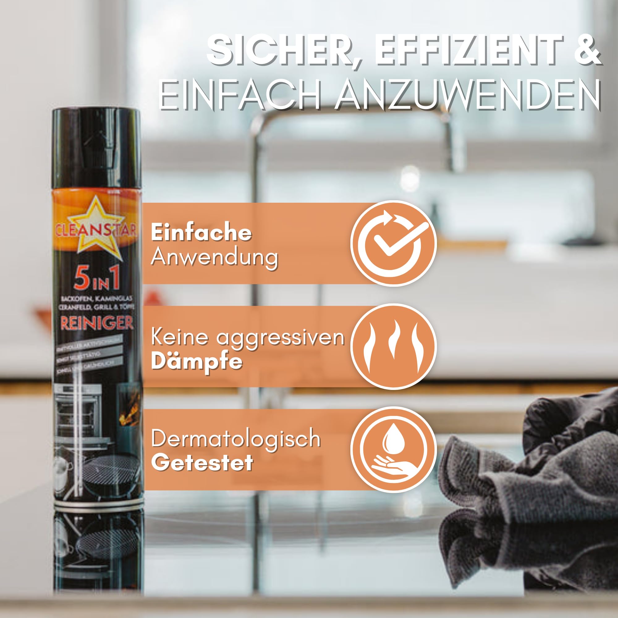 CLEANSTAR je 400ml Kaminscheibenreiniger Spray für Kamin & Ofen Reinigung - 5 in 1 Aktivschaum Kaminglas-Reiniger extra stark gegen Ruß & Schmutz - Kaminofen Glasreiniger (10)