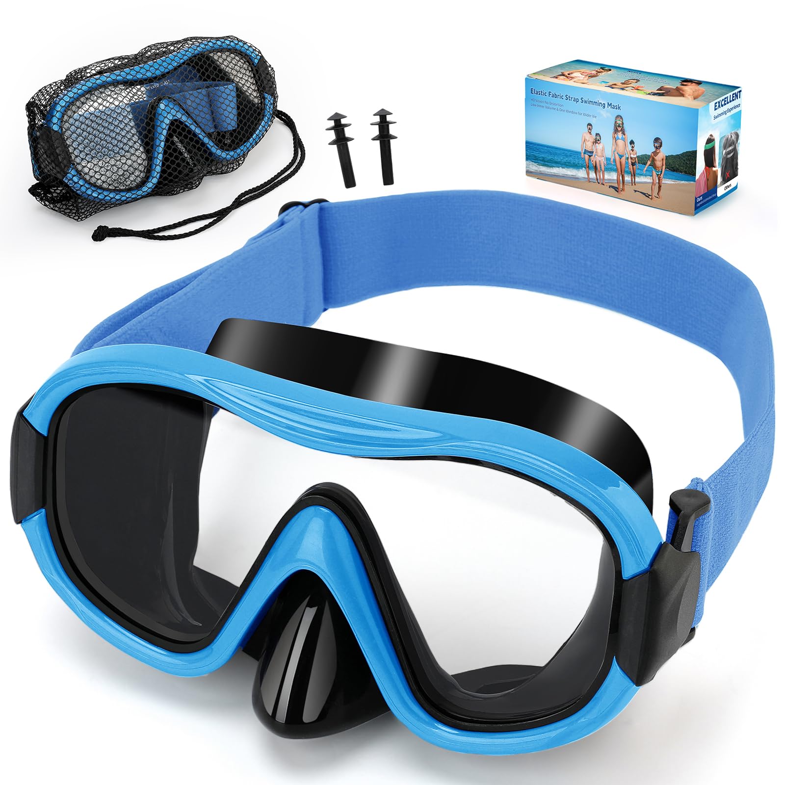 Diving Mask , Professional Anti-Fog Snorkel Goggles, Anti-Leak Swim Mask with Soft Adjustable Strap &amp; Mesh Bag, Earplug