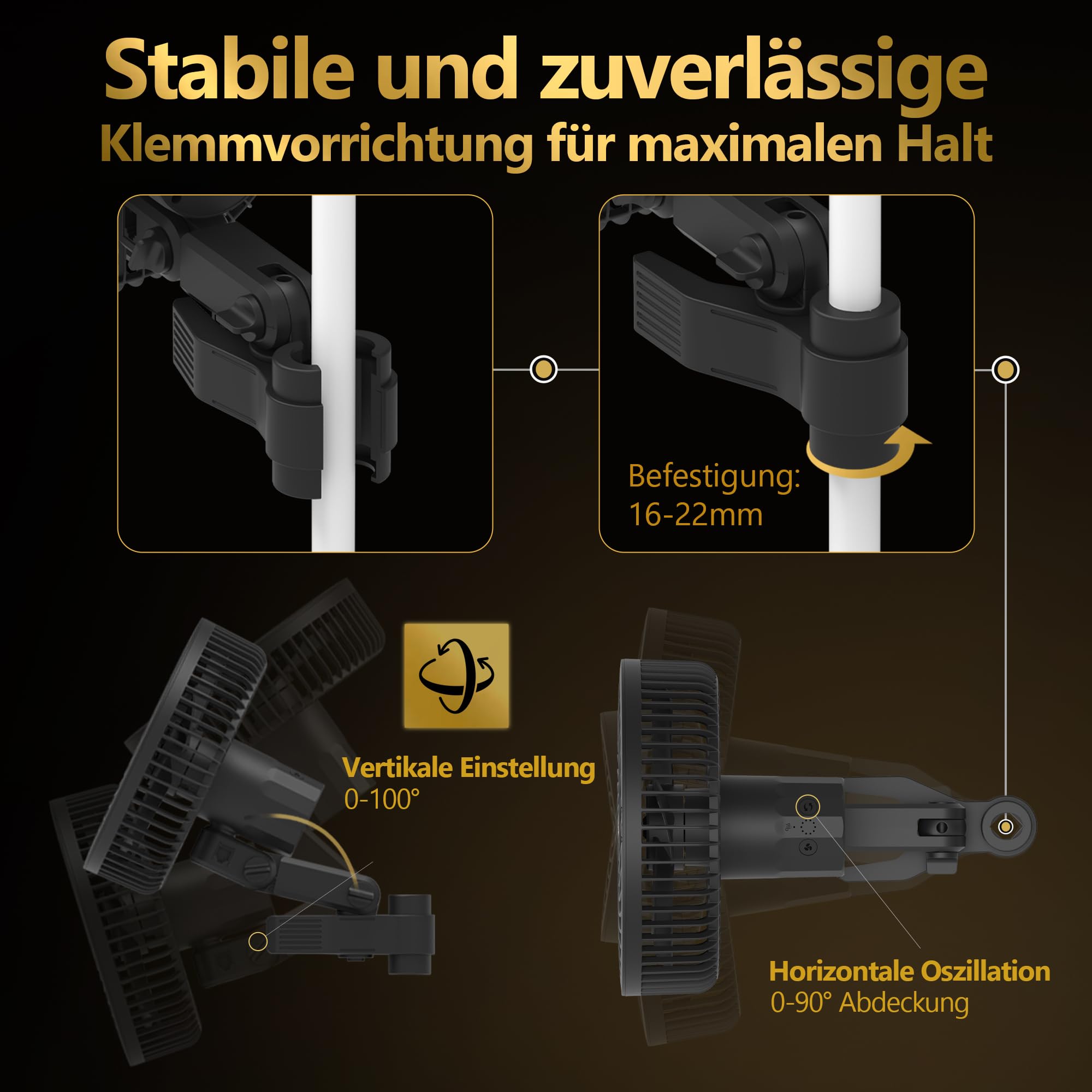 Grow Clip Ventilator oszillierend, leise 31dB, 10 Geschwindigkeiten, EC-Motor 8W mit 595 m3/h Luftstrom, Energieeffizient, IP44, Umluftventilator für Growzelt & Growbox (GROW JET PRO - 2026 Modell)