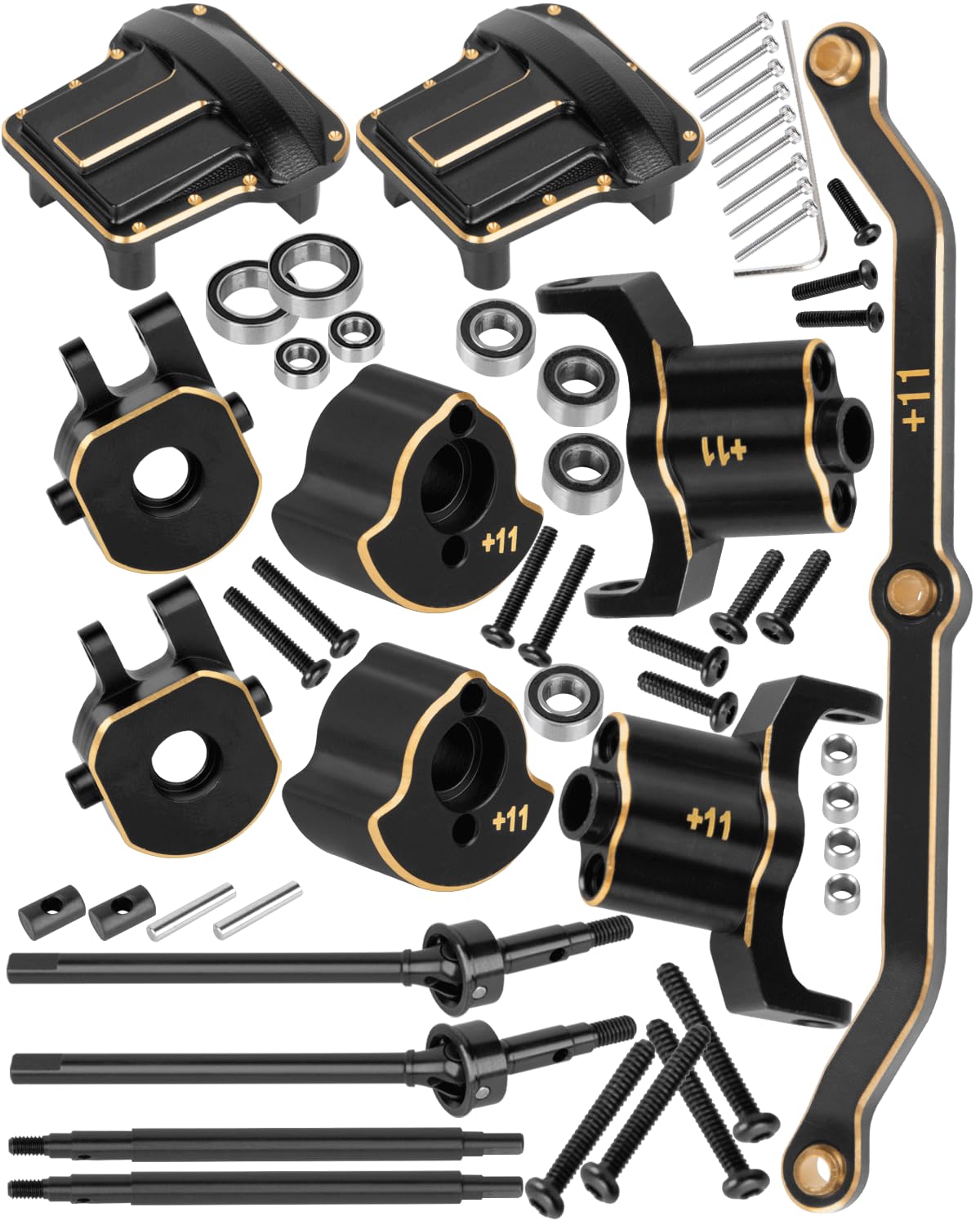 RCHuiWow RC Axle Widening & Diff Cover Upgrades Part for 1/18 Trx4m RC Crawler Car,Brass Front & Rear 11MM Wider Axle Widening(11mm Wider on Each Side) w/ 2pcs Diff Cover for 1/18 Trx4m,Black