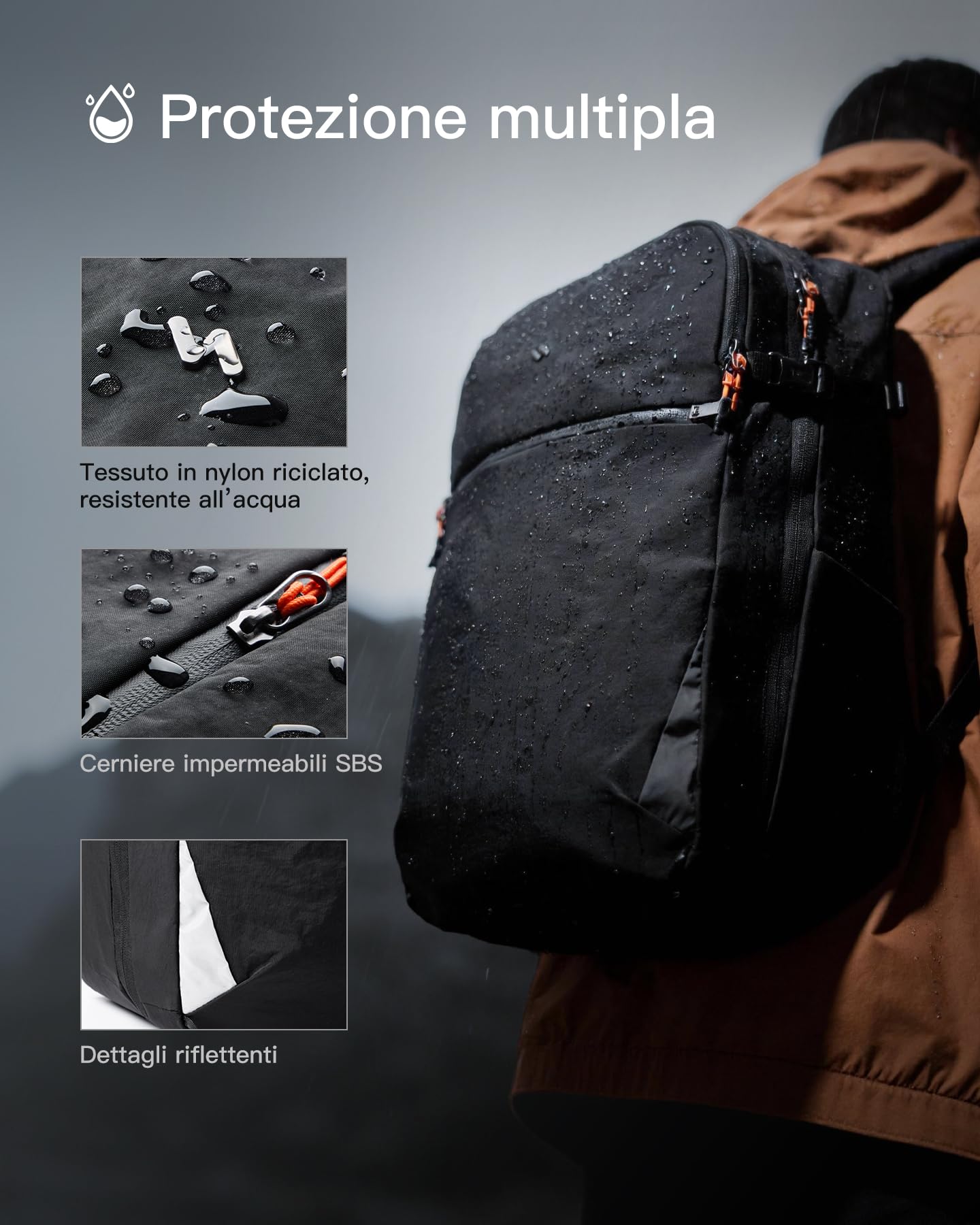 Inateck Zaino Viaggio leggero 38.5-46.2L Espandibile,Adatto alla TSA, Zaini per Portatili fino a 15.6-16 Pollici, per Uomo e Donna, per Viaggi, Escursioni all'aperto,Nero