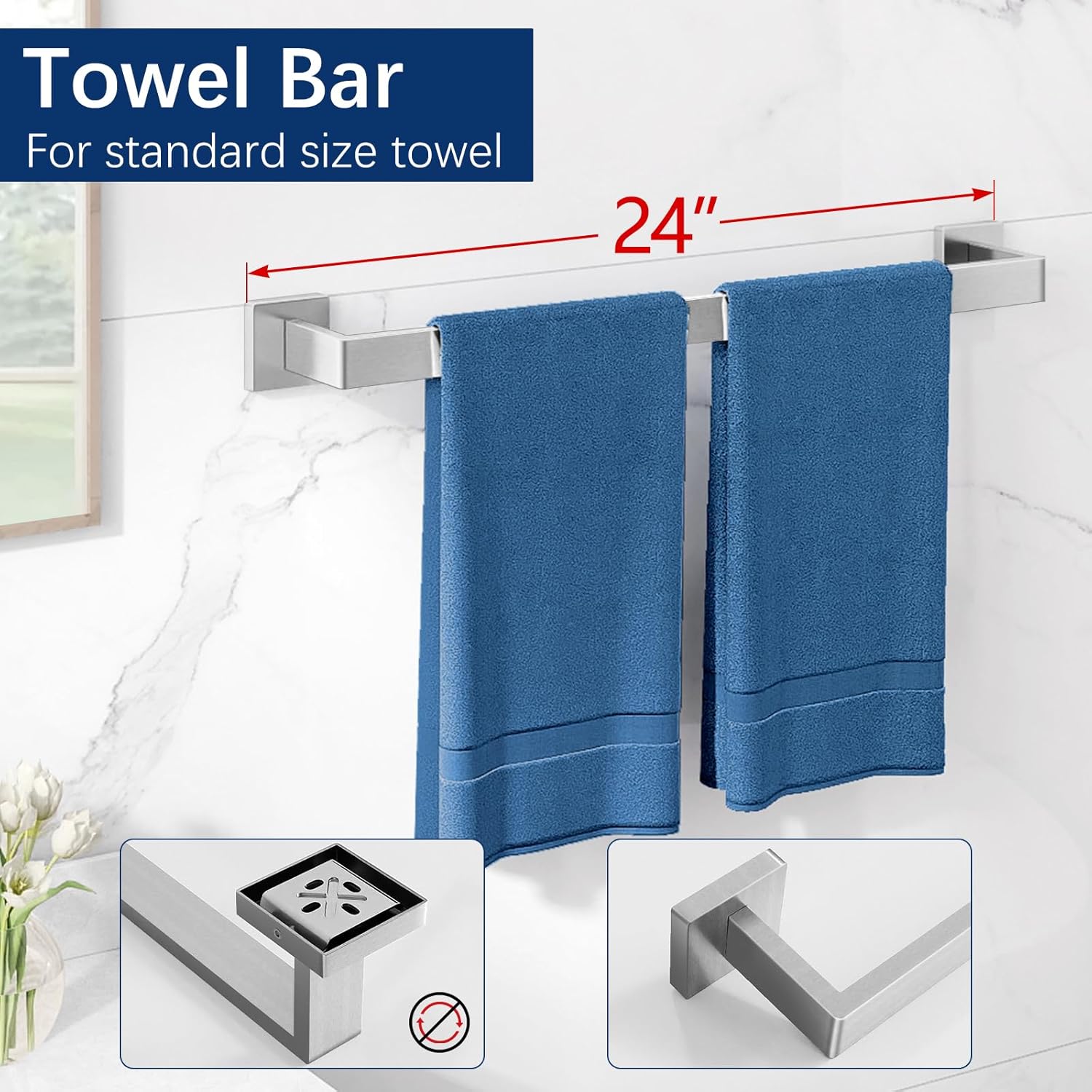 Gypie 24-Inch Extended Towel Bar Set Wall Mounted, Bathroom Accessory Set Brushed Nickel 5-Pieces Bathroom Hardware Set