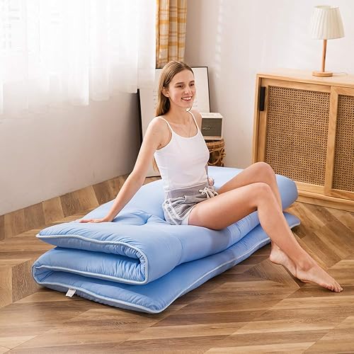 Miniatura 497 de Colchón futón japonés de piso gris constelación, de piso tatami, portátil, para acampar, para niños, sofá cama plegable enrollable con protector de