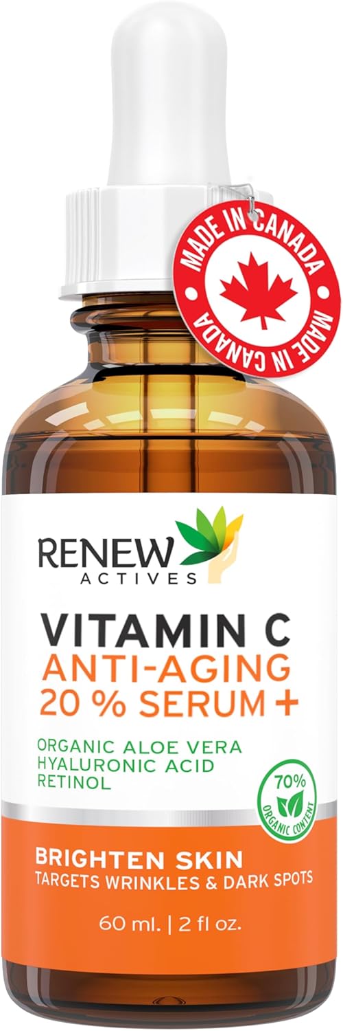 RENEW ACTIVES Vitamin C Serum – Brightening & Anti-Aging Formula – Reduces Dark Spots, Fine Lines & Wrinkles – Promotes Even Skin Tone – Hydrating & Antioxidant Protection – Made in Canada – 2 fl oz RENEW ACTIVES Vitamin C Serum – Brightening & Anti-Aging Formula – Reduces Dark Spots, Fine Lines & Wrinkles – Promotes Even Skin Tone – Hydrating & Antioxidant Protection – Made in Canada – 2 fl oz