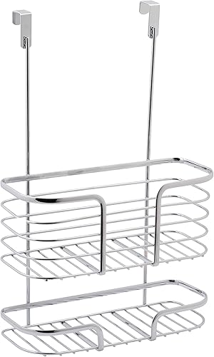 Kitchen Details Organizador cromado de 2 niveles sobre el gabinete Cesta individual Almacenamiento para colgar en la puerta Baño Cocina