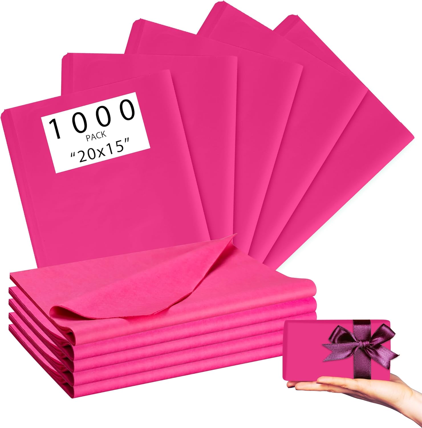 Pink 1000 Sheets 20"X15" Tissue Paper Bulk for Gift Bags - Wrapping Tissue Paper for Birthday Weddings Showers Gift Packaging Arts Craft Party Favor Decoration Wrapping Supplies