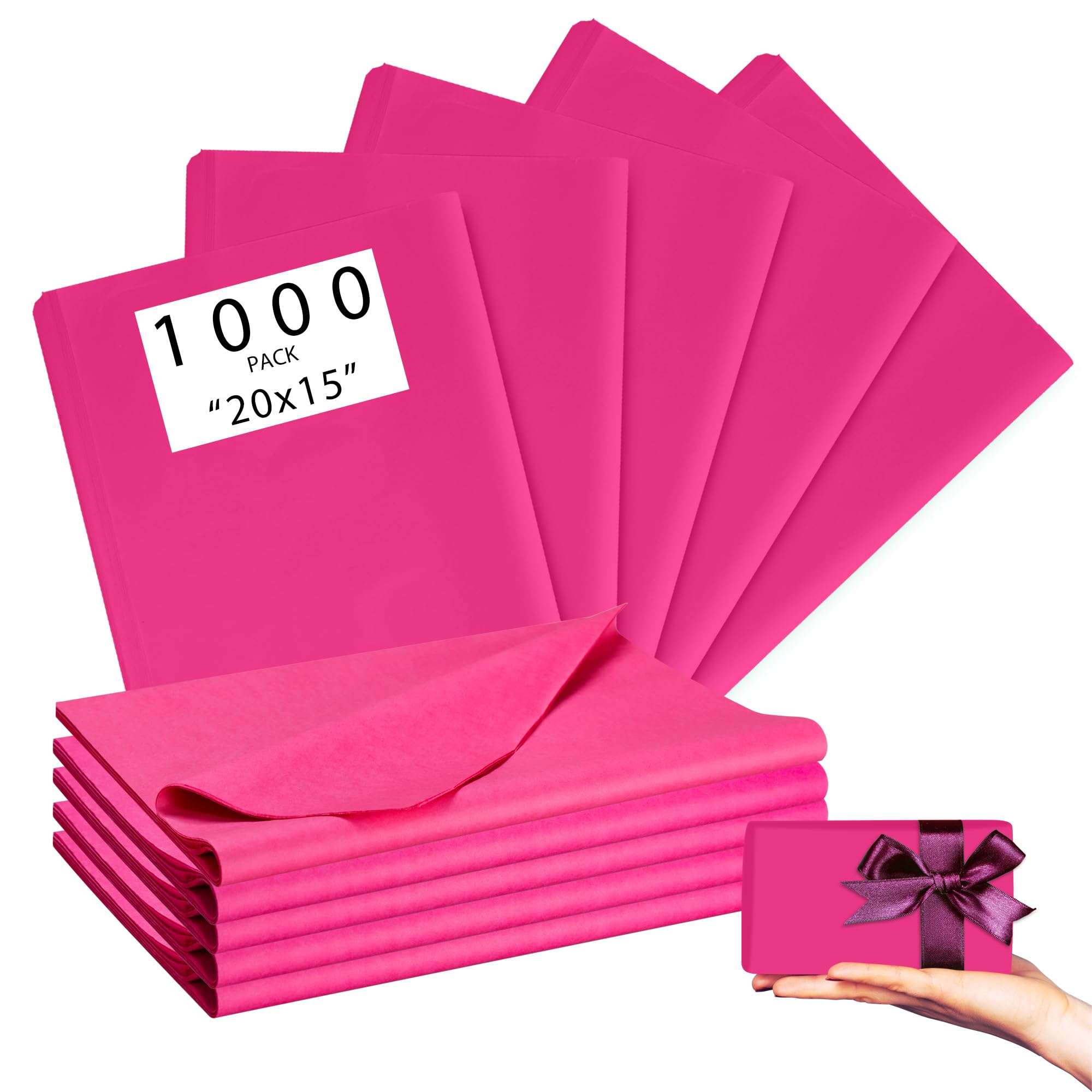 PINWATT- Papel de seda rosa de 1000 hojas de 20 x 15 pulgadas a granel para bolsas de regalo: papel de seda para envolver regalos, cumpleaños, bodas, fiestas, manualidades, decoración, suministros par