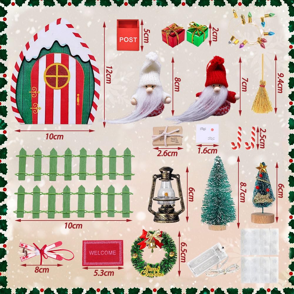 VGECEE Kit Porte Lutin De Noël 16PCS Accessoires Lutins Farceur Porte De Noel Miniature Lutins Farceur De Noel Accessoires Kit De Bricolage Pour Maison De Lutin Accessoire Pour Cadeaux De Noël