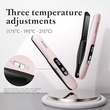 Mini Cordless Hair Straighteners, 2 in 1 Portable Flat Iron and Curler Adjustable Temp 175℃-215℃ Mini Straightener with LED Display,5000mAh Travel Straightener for Women Men (Pink)