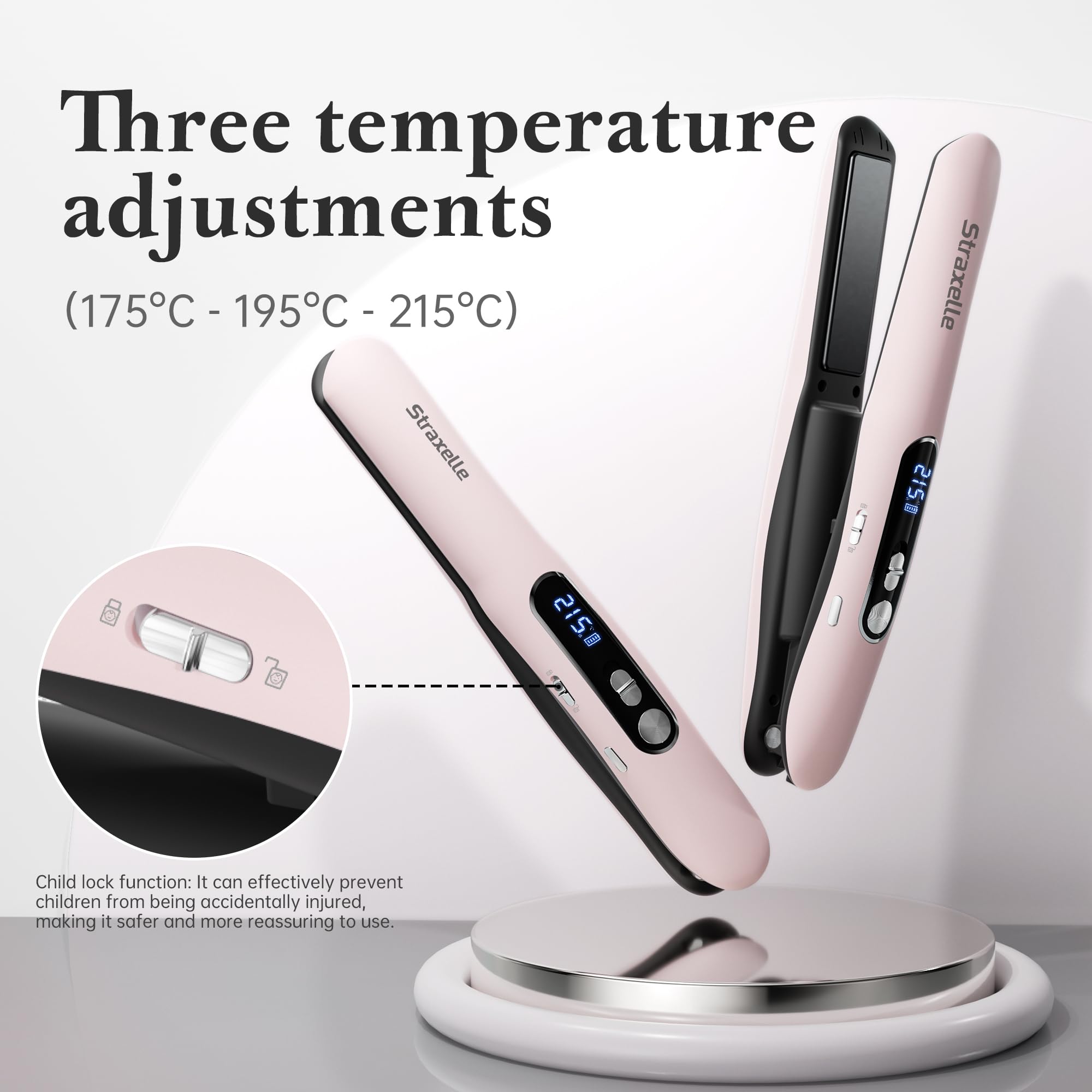 Mini Piastra da Viaggio per Capelli Senza Fili, 2 in 1 Piastra Capelli Senza Fili e Arricciacapelli, 175℃-215℃ Piastre per Capelli Corti per Donne/Uomini, 5000mAh Cordless Hair Straightener
