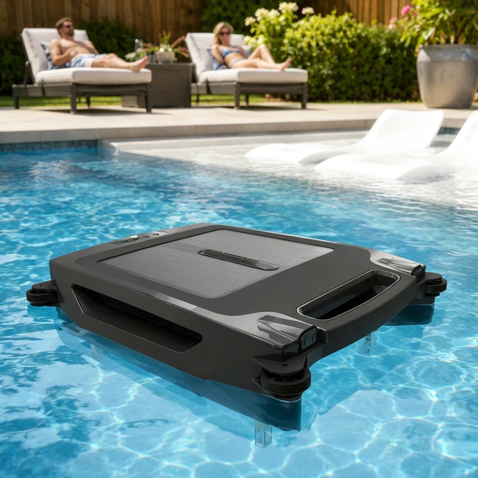 Robot Skimmer Solar para Piscinas, Skimmer Piscina Sin Cable para Hojas E Insectos, Control por App, 2 Modos De Velocidad, Cesta De 4,1L, Detección por Radar, para Piscinas De hasta 80m²