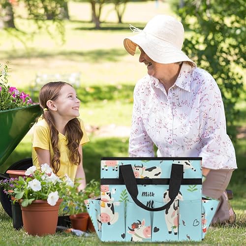 Miniatura 6 de Lovely Milk Cow Garden Tool Tote Bag for Women Men Gardening Tool Storage Bags with 10 Pockets Standable Garden Home Tool Kits Organizer for Indoor