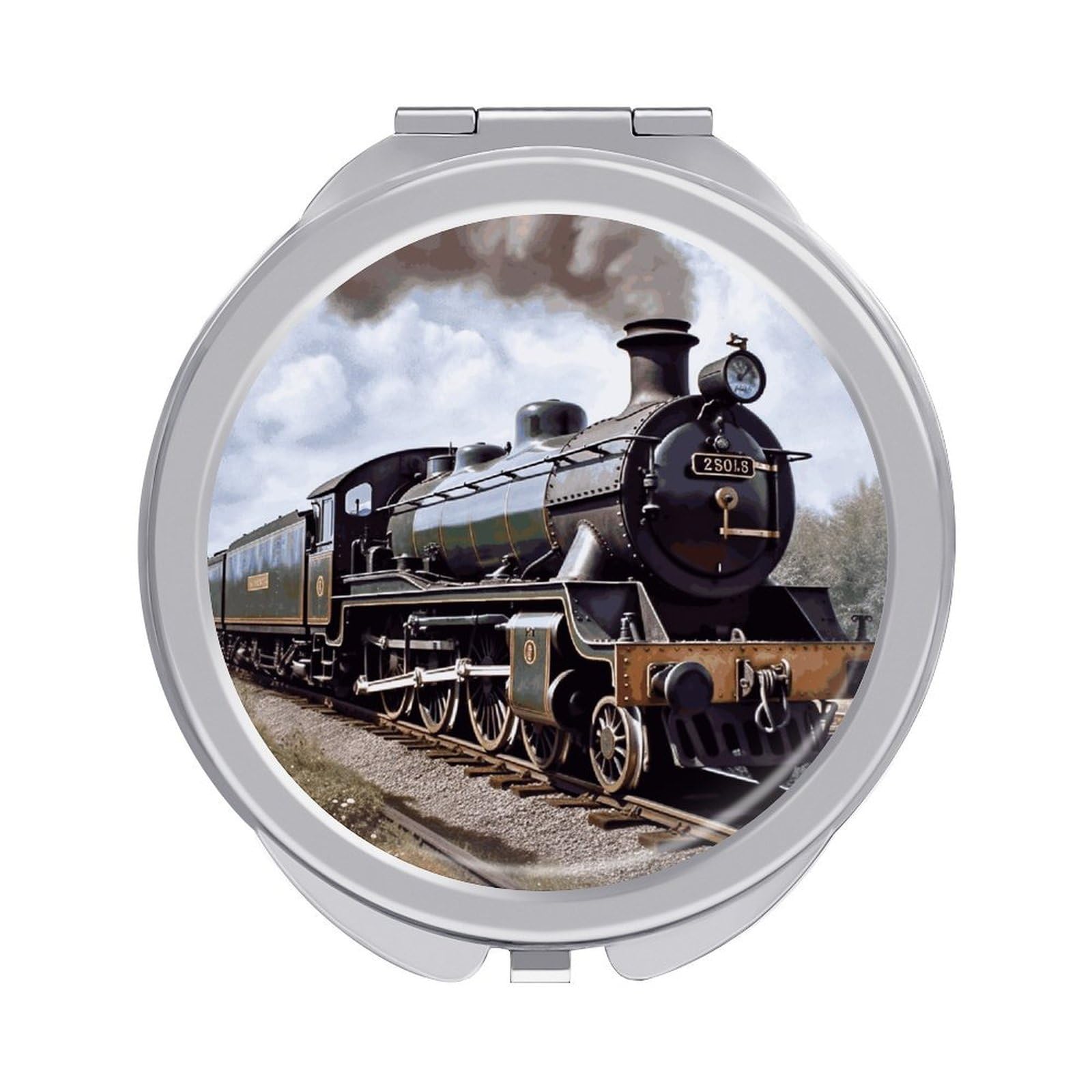 JTREHY Steam Locomotive Train Makeup Mirror Silver Mirror Surface Folding Makeups Mirrors Lightweight Durable Looking Glass for Suitable Traveling Handbag and Purses