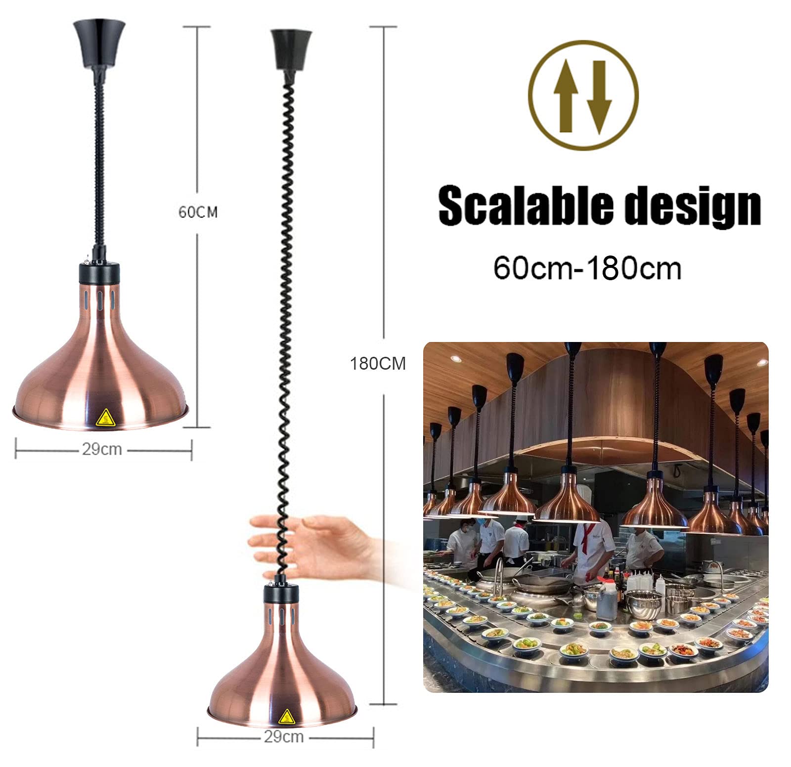 Lámpara calentadora de Alimentos, Calentador Colgante para Buffet, Equipo de Cocina Comercial, lámpara de Calentamiento de Alimentos de 250 W para Mantener los Platos Calientes, lámpara Cale