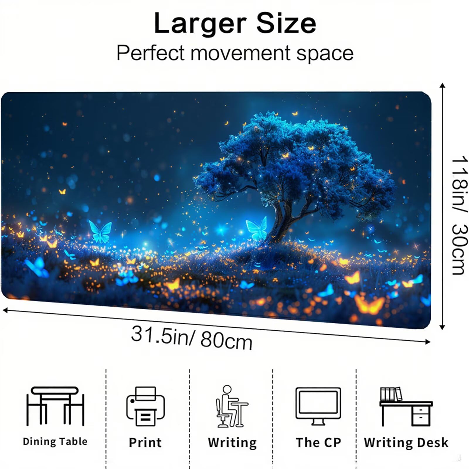 Niebieska podkładka pod mysz XXL 1500 x 800 x 3 mm uchwyt na biurko akcesoria antypoślizgowa gumowa podstawa i zszyte krawędzie podkładka pod mysz dla graczy do dekoracji biura dekoracyjnego, prezenty