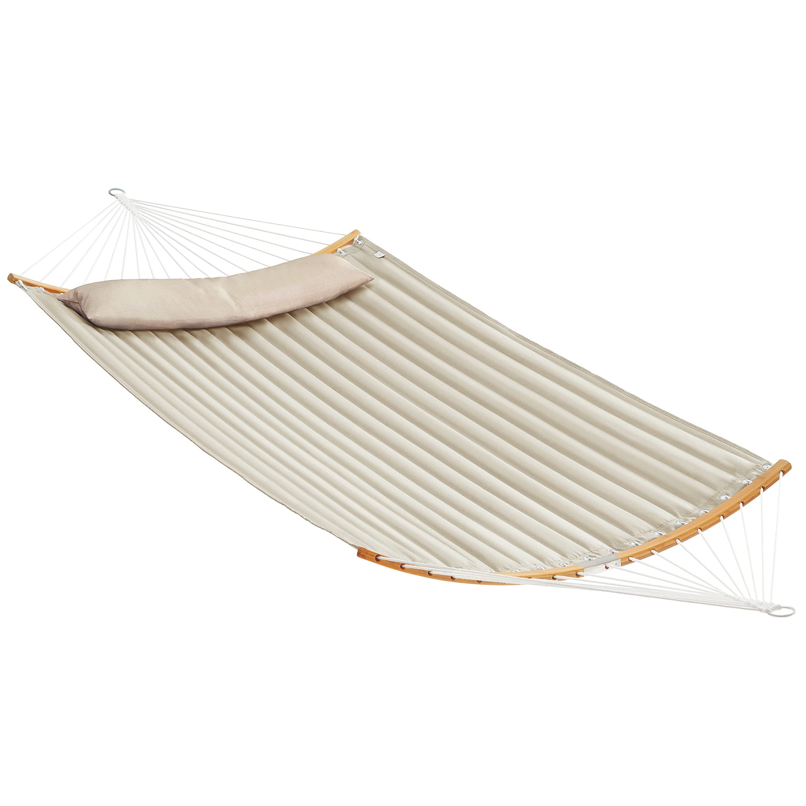 SONGMICS Hamac Double Rembourré Matelassé 200 x 140 cm 225 kg avec Barres Incurvées Démontable Bambou Oreiller Crème Beige GDC34BE