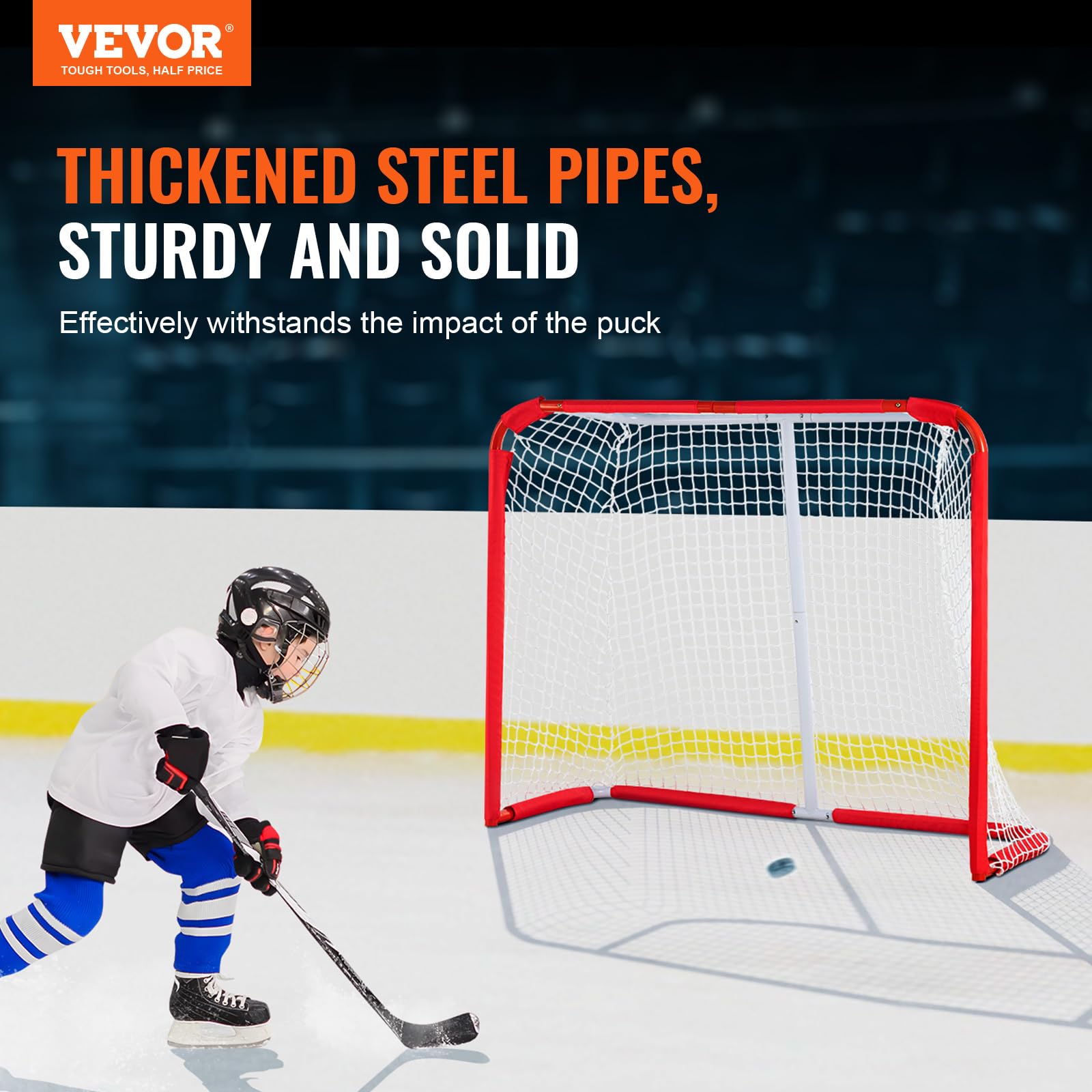 VEVOR Filet de Hockey de Rue 137 x 112 cm, But de Hockey Intérieur et Extérieur en Tube d'acier, Ensemble d'Entraînement de Hockey Portable et Léger, Assemblage Facile, pour Jeunes, Blanc/Rouge