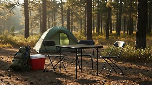 Miniatura 8 de BTEXPERT Juego de mesa plegable de 5 piezas portátil y silla, mesa cuadrada de plástico negro de 34 pulgadas, 4 sillas para adultos para juegos de