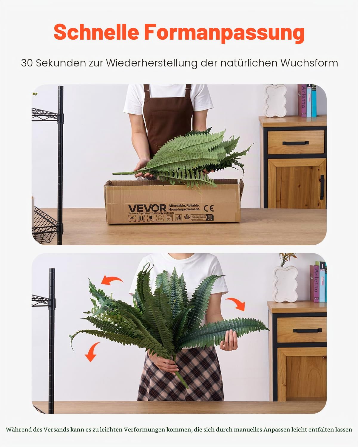 VEVOR Künstliche Farne, 2 STK., Durchmesser 110-120 cm, künstliche Boston-Farn, Kunstpflanze als Wanddekoration mit 50 Zweigen, Kunstfarn für Zuhause & Büro (ohne Blumentopf)