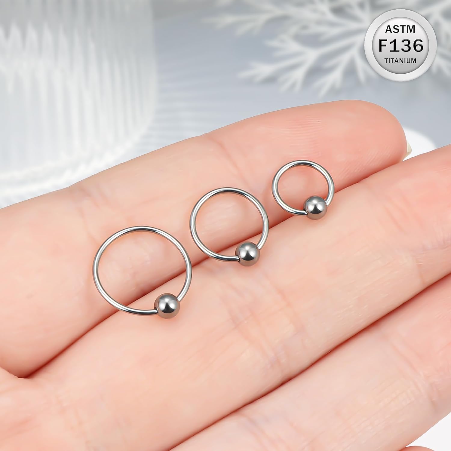 Ruifan Titanium Nose Rings Hoops Septum Rings Nose Clicker Ring Gauges PA Lip Tragus Helix Cartilage Daith Rook Sleeper Earring Body Piercing Jewerly for Women Men 20G 18G 16G 14G 8G 6G 4G 2G 6MM-19MM - Image 5