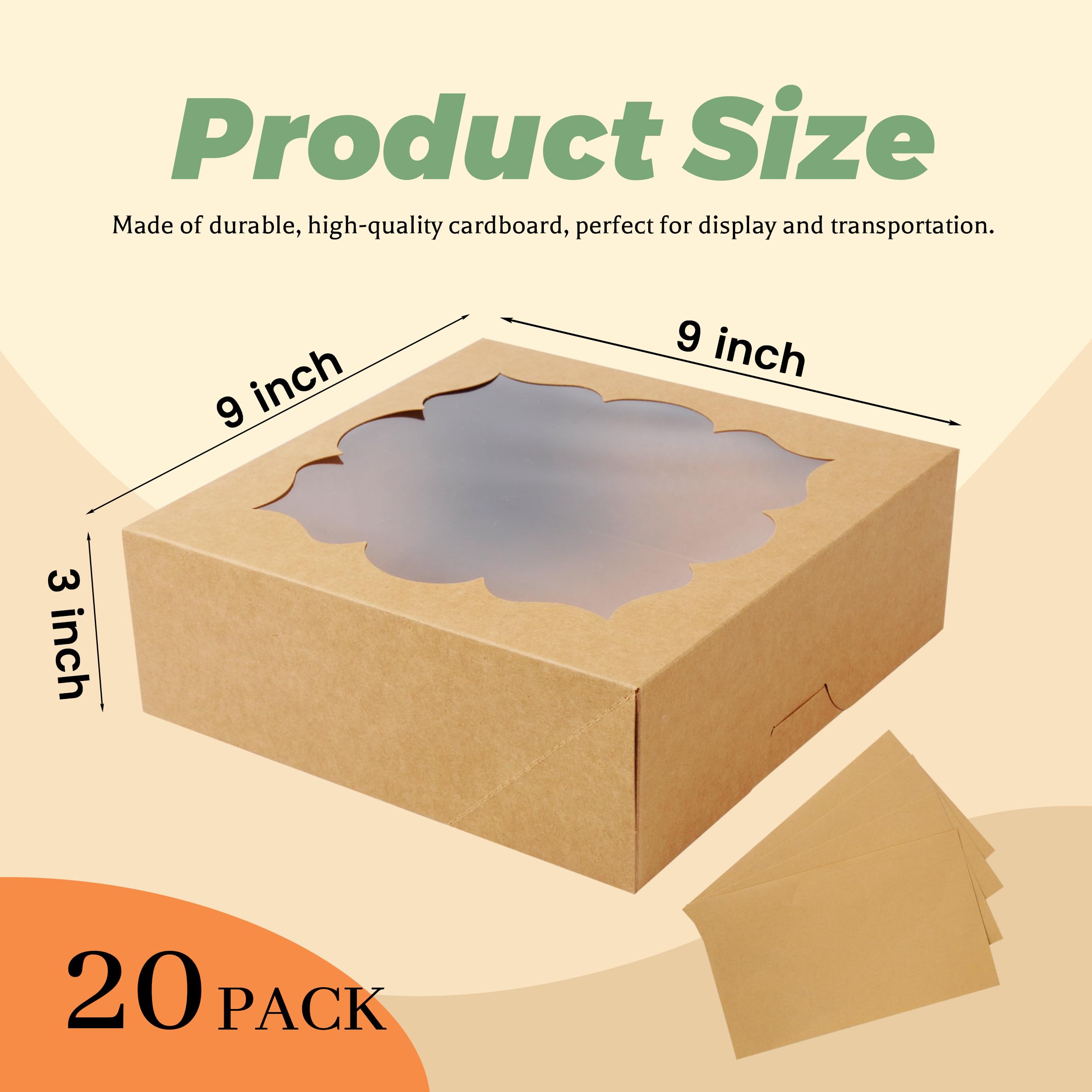 20 cajas para pasteles con ventanas y cajas de galletas para regalo de 9 x 9 x 3 pulgadas (marrón)