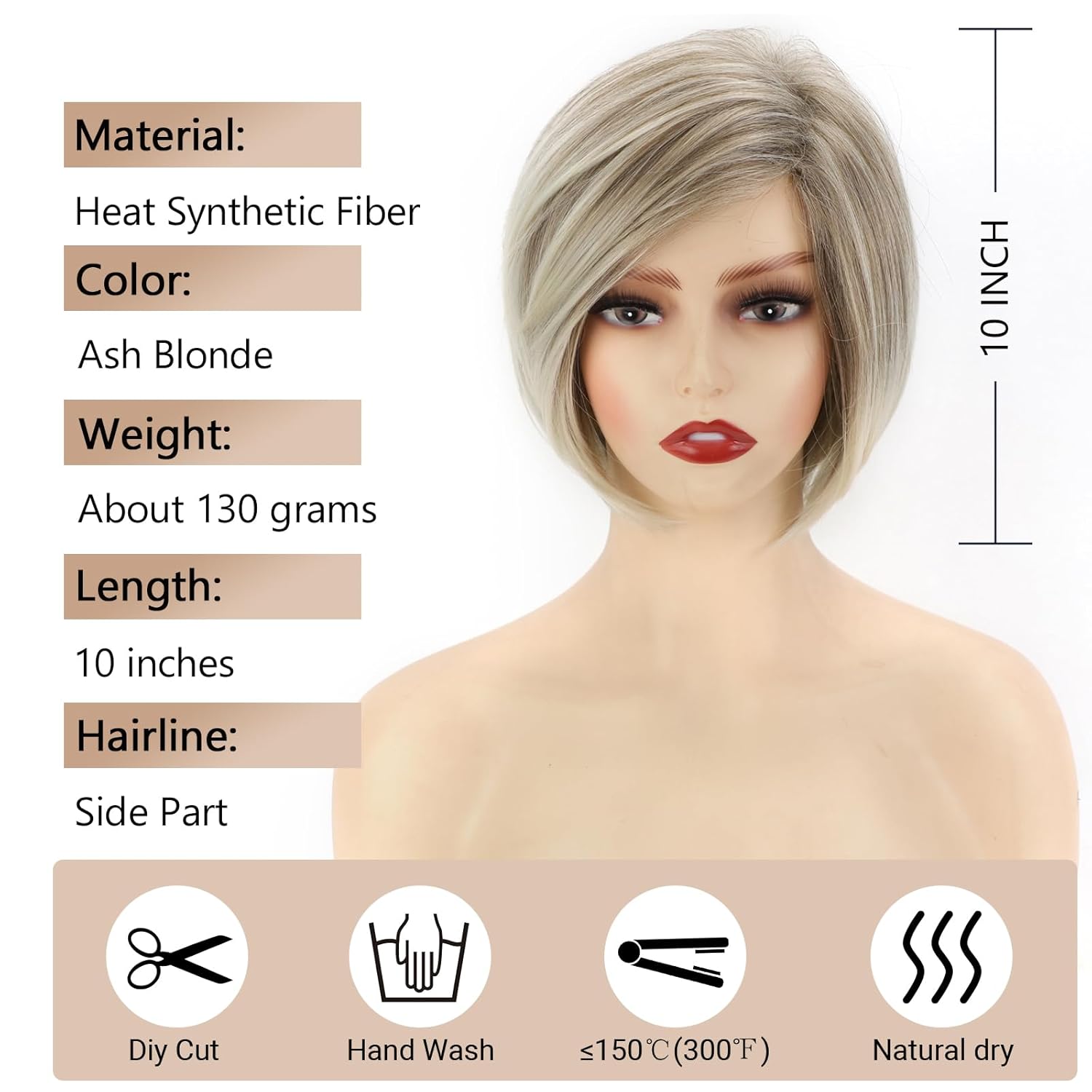 TISHINING Layered Short Blonde Bob Wigs for White Women Chin Length Ash Blonde Side Part Pixie Bob Wig Straight Hair Synthetic Natural Looking Daily Party Wig Inverted Bob Wig - Image 4