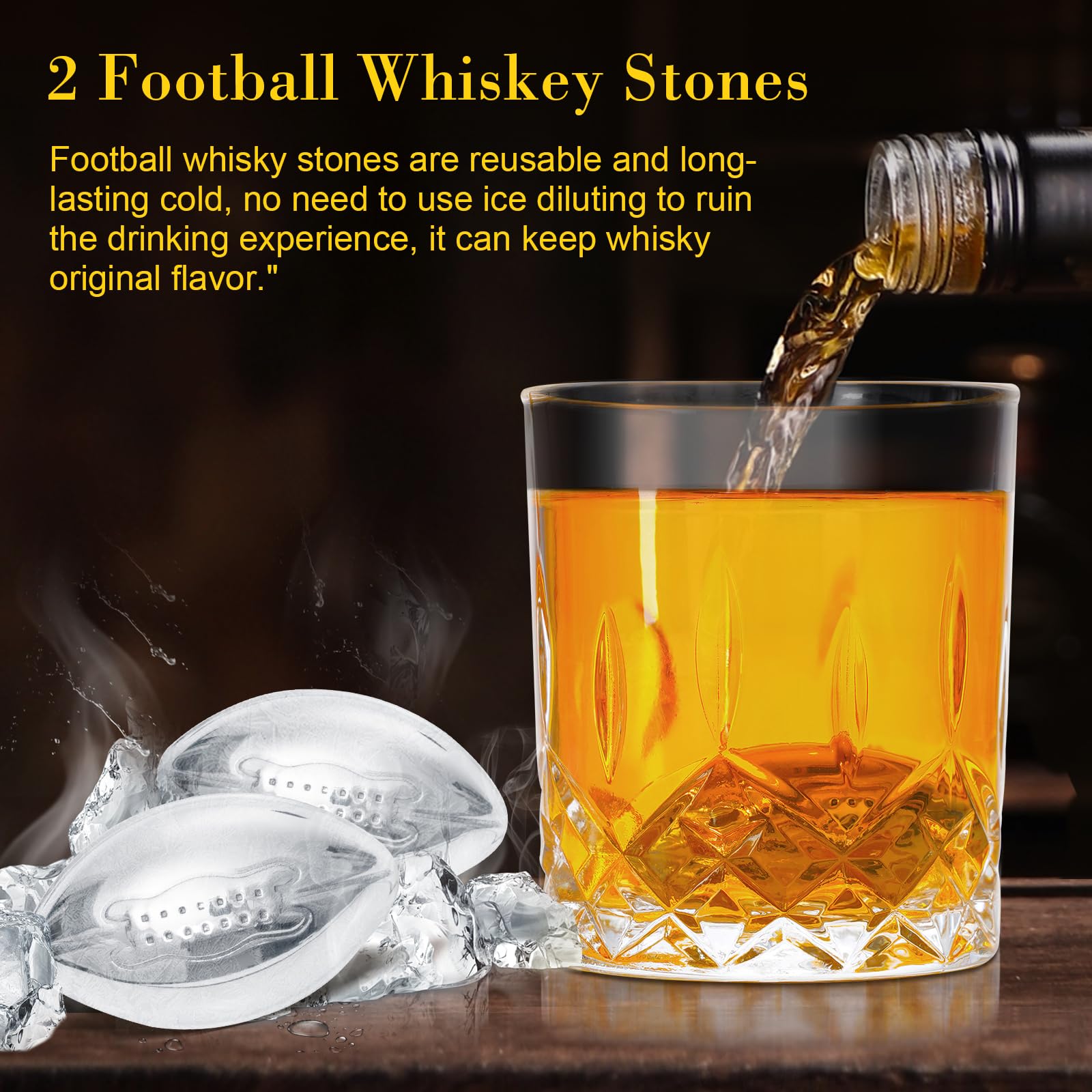 Set Carafe Whisky Football - 2 Verres + Refroidisseurs Acier - Plateau Bois - Cadeau Homme