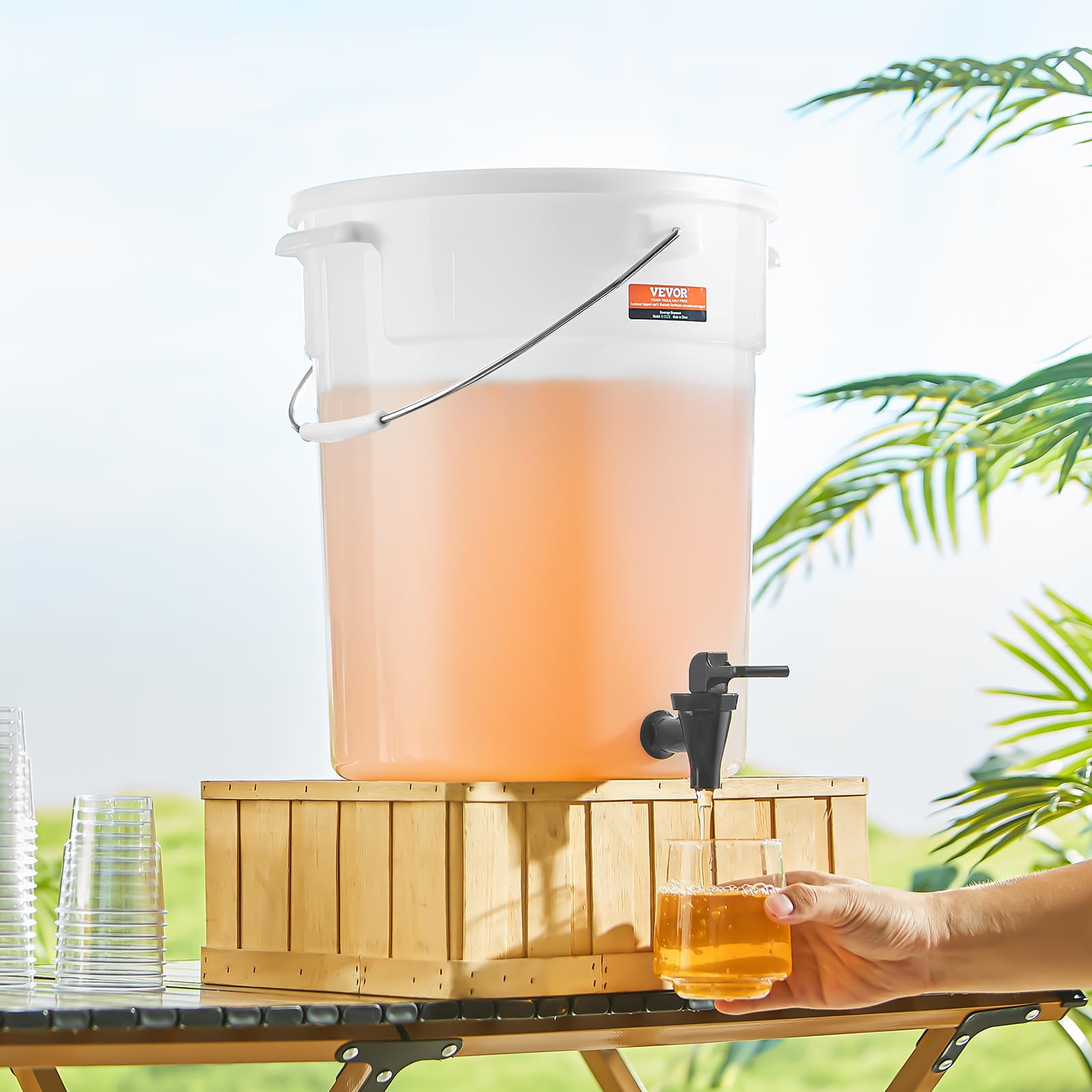 VEVOR Distributeur de Boissons 2 PCs Grande Capacité de 19 L, Fontaine à Eau avec Robinet et Couvercle, en Plastique, Distribution de Jus Limonade Thé Glacé, pour Restaurants, Hôtels, Cafés, Soirées