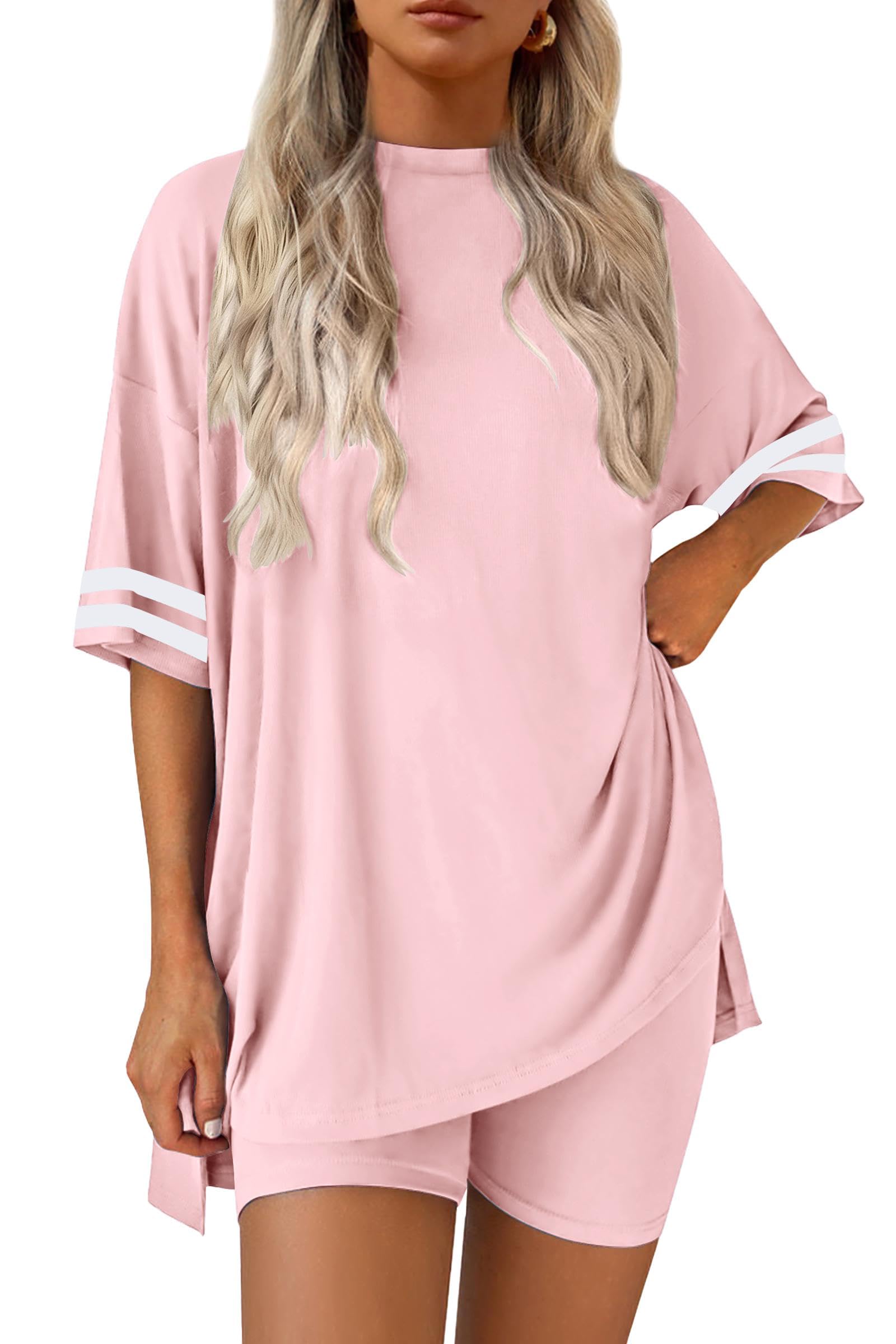 Ekouaer Womens Pajamas Casual 2 Piece Short Sleeve Biker Shorts Lounge Set