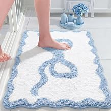 Tinideya Blue Bow Bathroom Rug 20" x 32" Scalloped Bow Bath Mat