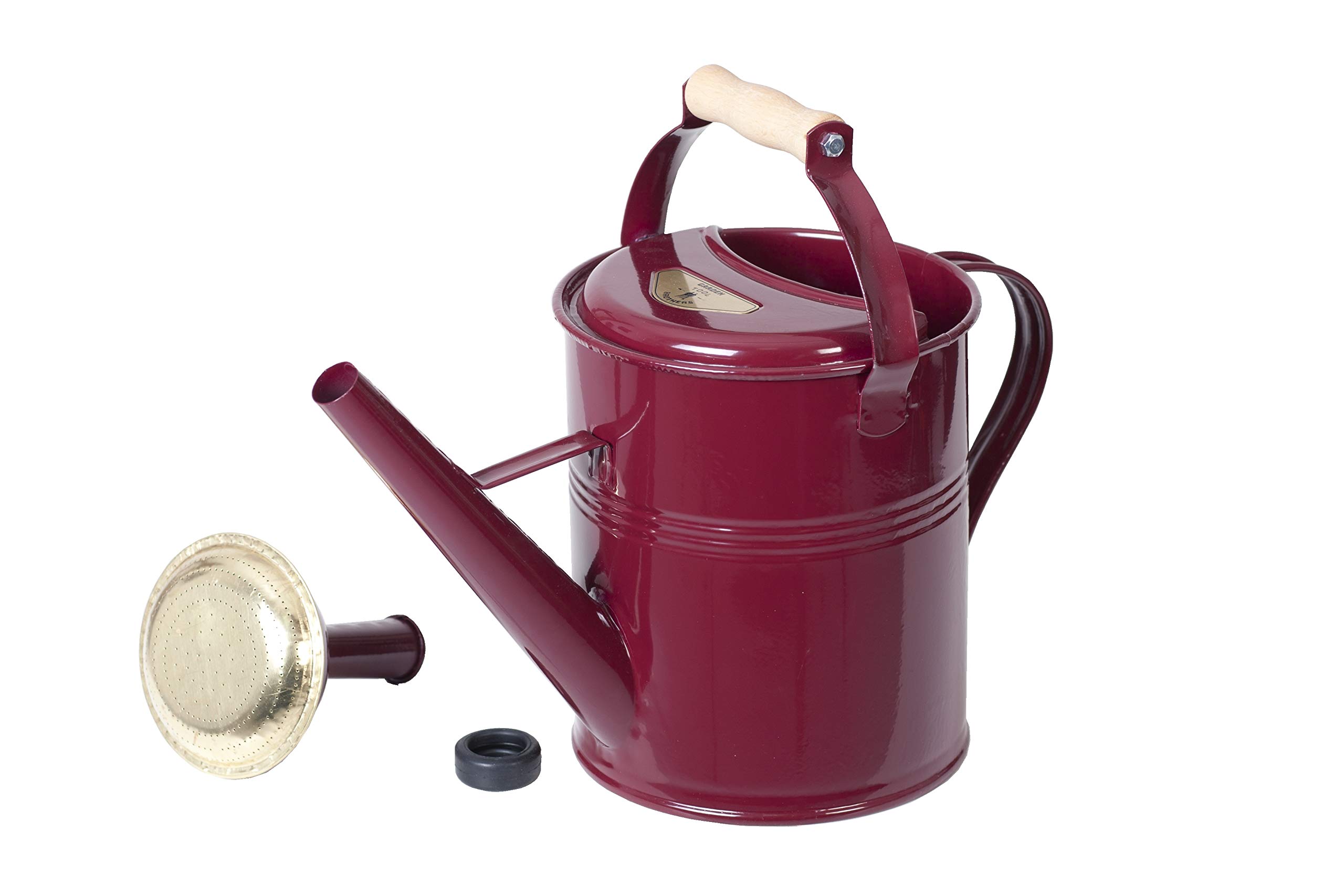 Gießkanne British Can Classic 5 Liter in Dunkelrot mit Holzgriff
