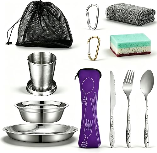 Stainless Steel Camping Mess Kit, Outdoor Camping Tableware Set