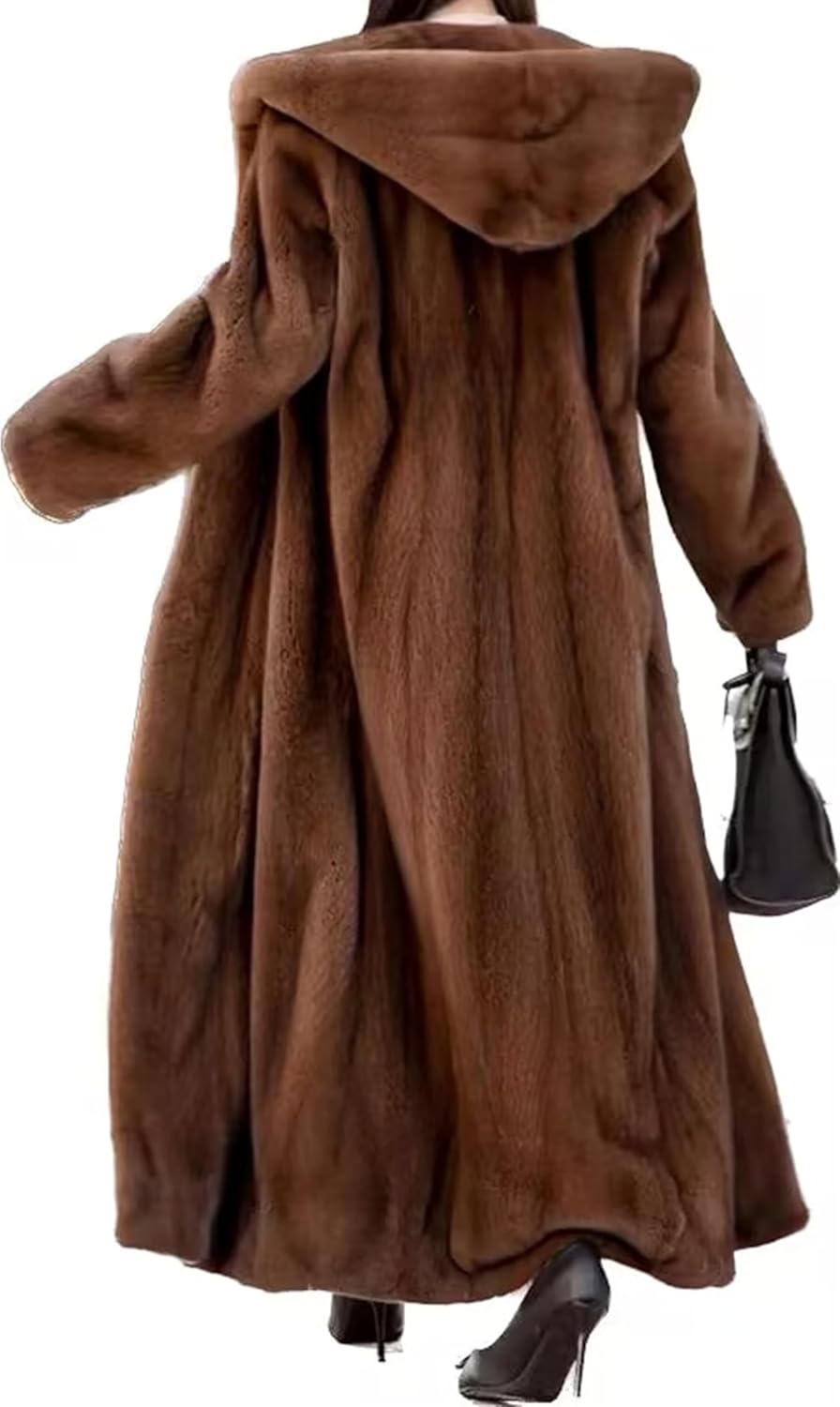 EXTRA LONG FUR-Real Mink Fur Super Long Garment for Women Hooded Loose Furry Coat Winter Outer