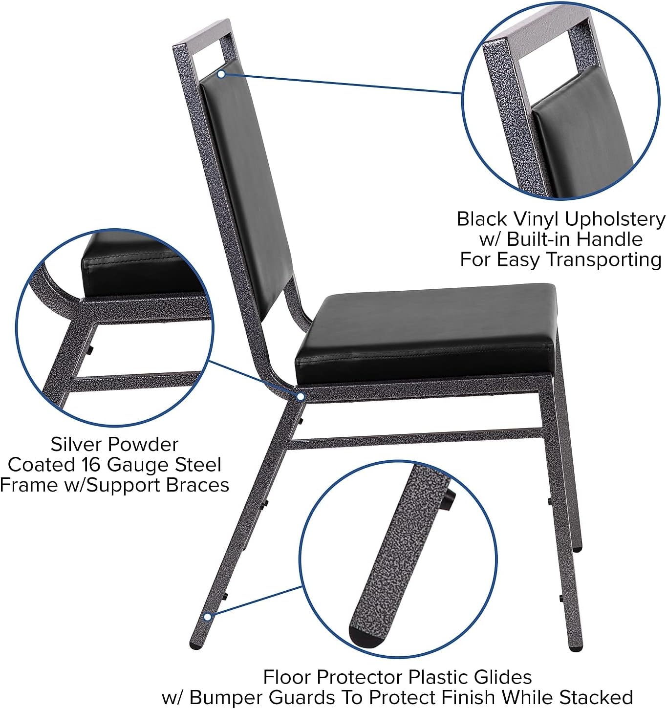Flash Furniture 2 Pack HERCULES Series Square Back Stacking Banquet Chair in Black Vinyl with Silvervein Frame