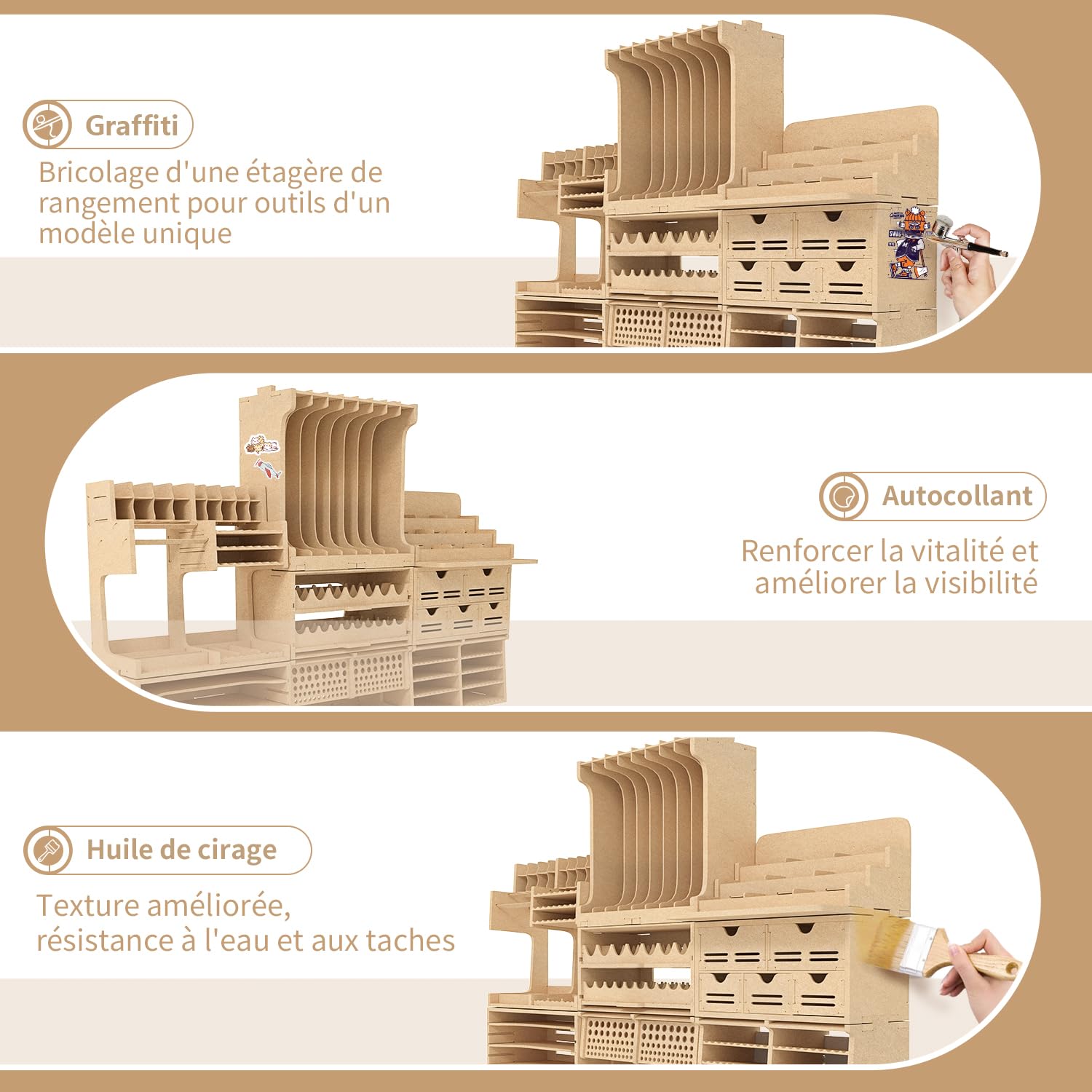 support de rangement pour outils de maquette en bois, support de rangement pour peinture avec matériau MDF, pour pinceaux/tournevis, adapté aux outils de maquette Tamiya Gundam, GK10