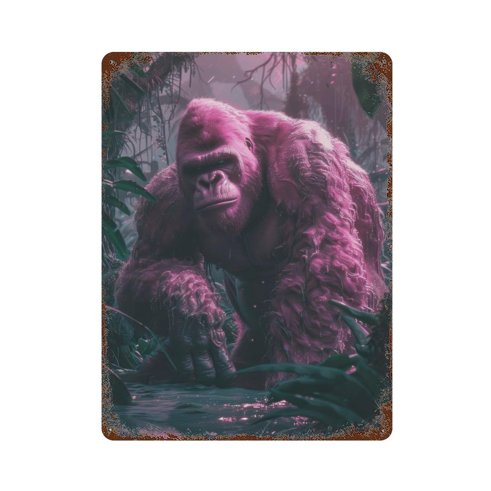 Garage Style Gorilla Rusty Metal Tin Sign 15.7"x11.8", Industrial Home Decor for Bar And Workshop