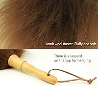 Vista 3 de Plumero de lana de cordero de 16 pulgadas de largo, mango de madera maciza, correa para colgar de cuero para limpiar ventiladores de techo