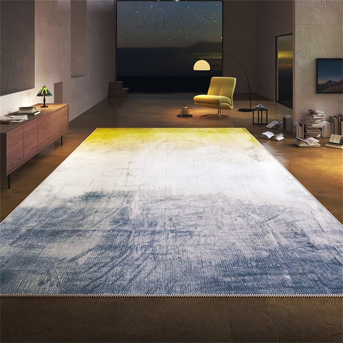 Tapis lavable et facile d'entretien pour salon moderne bleu 70x140