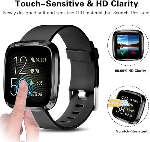 Vista 2 de Wepro Funda protectora de pantalla compatible con reloj inteligente Fitbit Versa 2, paquete de 3 fundas de TPU suave chapado en poliuretano