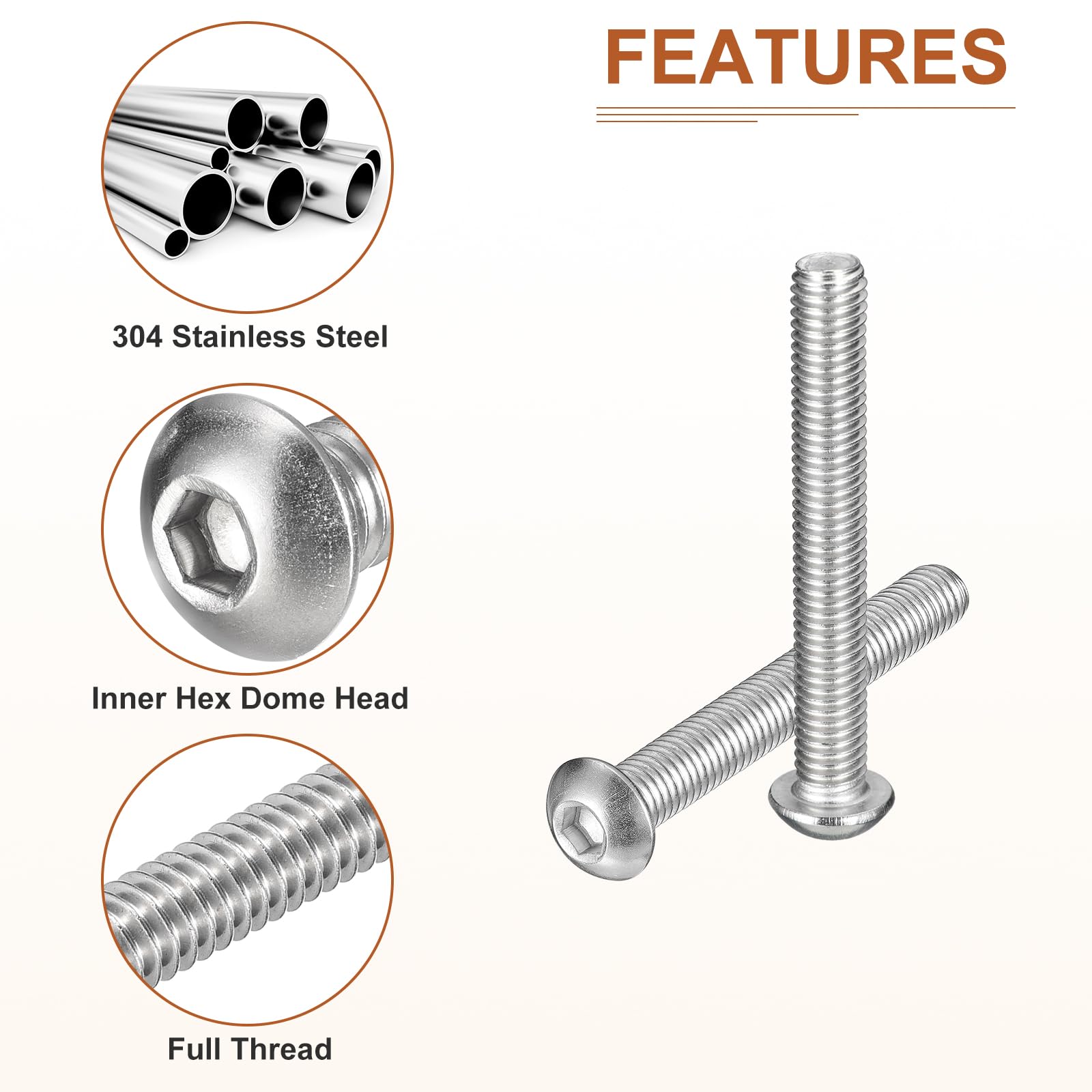 DTGN M8-1.25x60mm Button Head Socket Cap Screws, 10Pack, Good for Machine, 304 Stainless Steel 18/8 - Image 4