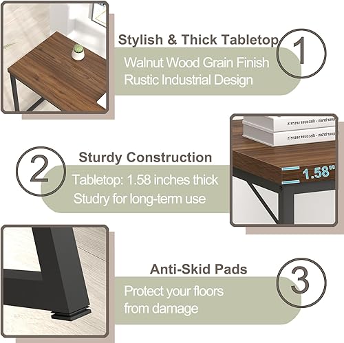 Miniatura 6 de FOLUBAN Escritorio de oficina moderno, escritorios de computadora de madera rústica y metal, mesa de escritura de estudio industrial, escritorio