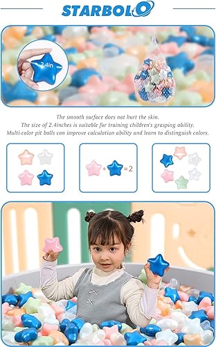 Miniatura 8 de STARBOLO Pelotas para niños pequeños, paquete de 100, 200, 50, sin BPA y ftalatos, no tóxicas, a prueba de aplastamiento, bolas de plástico suave
