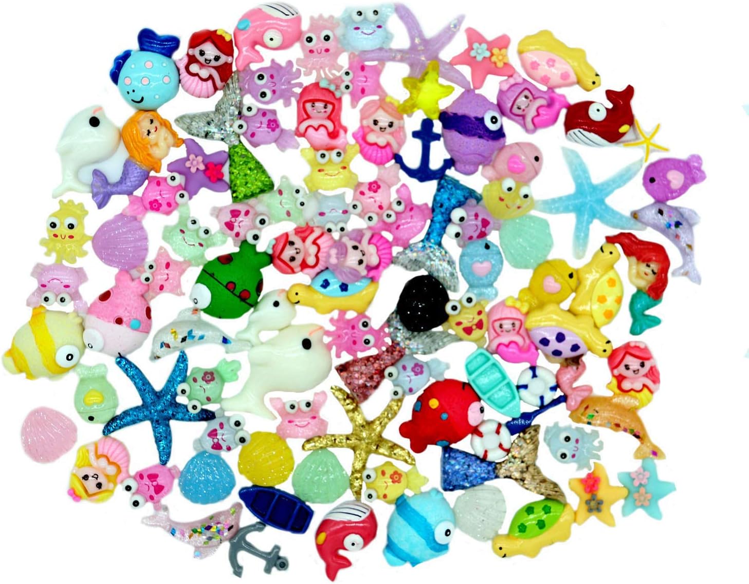 Slime Charms Cute Set Mixed Mermaid Tail,Unicorn,Ducks and Animals,Resin Flatback Slime Beads for Kids and Adults Craft Making,Ornament Scrapbook DIY Crafts๏ผ100pcs๏ผ